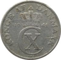 obverse of 5 Øre - Christian X (1941) coin with KM# 834 from Denmark. Inscription: KONGE AF DANMARK 19 41