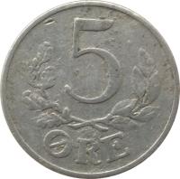 reverse of 5 Øre - Christian X (1941) coin with KM# 834 from Denmark. Inscription: 5 ØRE