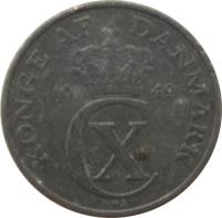 obverse of 5 Øre - Christian X (1942 - 1945) coin with KM# 834a from Denmark. Inscription: KONGE AF DANMARK 19 42