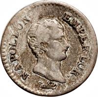 France coin 1/4 Franc - Napoleon I (1803 - 1805) obverse obverse of 1/4 Franc - Napoleon I (1803 - 1805) coin with KM# 654 from France. Inscription: NAPOLEON EMPEREUR.