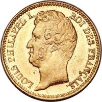 obverse of 20 Francs - Louis-Philippe (1830 - 1831) coin with KM# 746 from France. Inscription: LOUIS PHILIPPE I ROI DES FRANÇAIS.