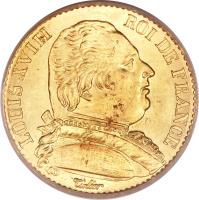 France coin 20 Francs - Louis XVIII (1814 - 1815) obverse obverse of 20 Francs - Louis XVIII (1814 - 1815) coin with KM# 706 from France. Inscription: LOUIS XVIII ROI DE FRANCE