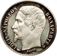 obverse of 50 Centimes - Napoleon III (1852) coin with KM# 793 from France. Inscription: LOUIS-NAPOLEON BONAPARTE