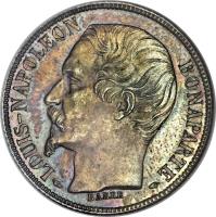 France coin 1 Franc - Napoleon III (1852) obverse obverse of 1 Franc - Napoleon III (1852) coin with KM# 772 from France. Inscription: LOUIS-NAPOLEON BONAPARTE