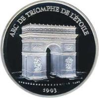 France coin 100 Francs / 15 ECUs - Arc de Triomphe (1993) obverse obverse of 100 Francs / 15 ECUs - Arc de Triomphe (1993) coin with KM# 1031 from France. Inscription: ARC DE TRIOMPHE DE L'ETOILE 1993