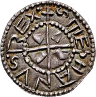 Hungary coin 1 Denar - István I (997 - 1038) obverse obverse of 1 Denar - István I (997 - 1038) coin with EH# 1 from Hungary. Inscription: STEPHANVS REX