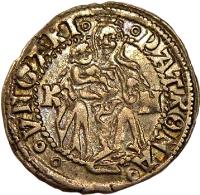 Hungary coin 1 Denar - Wladislas II (1503 - 1518) reverse reverse of 1 Denar - Wladislas II (1503 - 1518) coin with EH# 646 from Hungary. Inscription: · VNGARIE · PATRONA ·