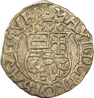 obverse of 1 Denar - Maximillian II (1564 - 1575) coin with EH# 766 from Hungary. Inscription: MAX · II · D · G · E · RO · I · S · AV · G · HV · B · R 1570