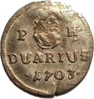 reverse of 1 Duarius - Leopold I (1702 - 1705) coin with KM# 254 from Hungary. Inscription: P H DUARIUS 1703