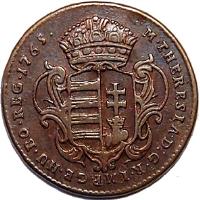 Hungary coin 1 Denar - Maria Theresa (1760 - 1766) obverse obverse of 1 Denar - Maria Theresa (1760 - 1766) coin with KM# 375 from Hungary. Inscription: M · THERESIA · D:G · R · IMP · GE · HU · BO · REG · 1765 ·