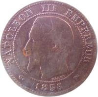 obverse of 2 Centimes - Napoleon III (1853 - 1857) coin with KM# 776 from France. Inscription: NAPOLEON III EMPEREUR 1855