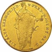 Hungary coin 1 Dukát - Ferdinand V - War of Independence Coinage (1848) obverse obverse of 1 Dukát - Ferdinand V - War of Independence Coinage (1848) coin with KM# 433 from Hungary. Inscription: V.FERD.MAGY.H.T.ORSZ.KIRÁLYA.ERD.N.FEJED.