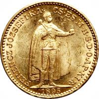 obverse of 20 Korona - Franz Joseph I (1892 - 1915) coin with KM# 486 from Hungary. Inscription: FERENCZ.JÓZSEF I.K.A.CS ÉS M.H.S.D.O.AP.KIR.