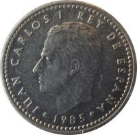 obverse of 1 Peseta - Juan Carlos I (1982 - 1989) coin with KM# 821 from Spain. Inscription: JUAN CARLOS I REY DE ESPAÑA 1988