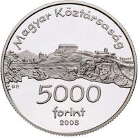 obverse of 5000 Forint - Siklós Castle (2008) coin with KM# 807 from Hungary. Inscription: MAGYAR KÖZTÁRSASÁG BP. 5000 FORINT 2008