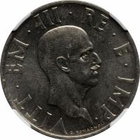 obverse of 2 Lire - Vittorio Emanuele III (1936 - 1939) coin with KM# 78 from Italy. Inscription: VITT · EM · III · RE · E · IMP · G. ROMAGNOLI