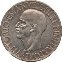 obverse of 20 Lire - Vittorio Emanuele III (1936 - 1941) coin with KM# 81 from Italy. Inscription: VITTORIO · EMMANUELE · III · RE · E · IMPERATORE