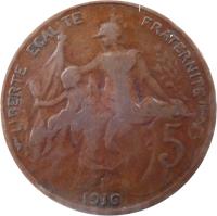 France coin 5 Centimes (1897 - 1921) reverse reverse of 5 Centimes (1897 - 1921) coin with KM# 842 from France. Inscription: LIBERTE EGALITE FRATERNITE 5 c DANIEL-DUPUIS 1917