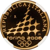 Italy coin 20 Euro - Torino Olympic Games (2005) obverse obverse of 20 Euro - Torino Olympic Games (2005) coin with KM# 267 from Italy. Inscription: REPUBLICA ITALIANA torino 2006 R m