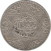 Morocco coin 10 Dirhams - Abdelaziz (1903) obverse obverse of 10 Dirhams - Abdelaziz (1903) coin with Y# 22 from Morocco. Inscription: 1320