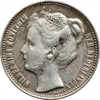 obverse of 1/2 Gulden - Wilhelmina (1898 - 1909) coin with KM# 121 from Netherlands. Inscription: WILHEMINA KONINGIN DER NEDERLANDEN