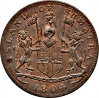 Netherlands East Indies coin 1 Keping (1804) obverse obverse of 1 Keping (1804) coin with KM# Tn1 from Netherlands East Indies. Inscription: ISLAND OF SUMATRA 1804