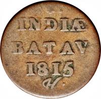Netherlands East Indies coin 1 Duit / 1/16 Gulden - Sumatra (1814 - 1816) reverse reverse of 1 Duit / 1/16 Gulden - Sumatra (1814 - 1816) coin with KM# 279 from Netherlands East Indies. Inscription: · * · INDIÆ BATAV: 1815 H :