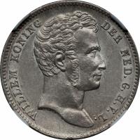 obverse of 1/2 Gulden - Willem I (1826 - 1834) coin with KM# 302 from Netherlands East Indies. Inscription: WILLEM KONIG DER NED. G.H.V.L.