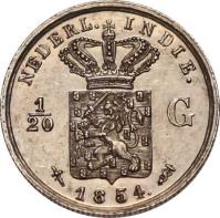 reverse of 1/20 Gulden - Willem III (1854 - 1855) coin with KM# 303 from Netherlands East Indies. Inscription: NEDERLANDSCH INDIE