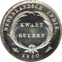 reverse of 1/4 Gulden - Willem I (1826 - 1840) coin with KM# 301 from Netherlands East Indies. Inscription: NEDERLANDSCH INDIE KWART GULDEN 1826