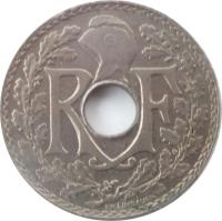 France coin 5 Centimes (1920 - 1938) obverse obverse of 5 Centimes (1920 - 1938) coin with KM# 875 from France. Inscription: R F EM LINDAUER