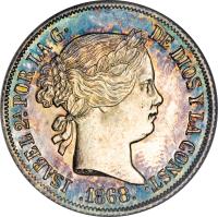 obverse of 20 Centimos - Isabella II (1864 - 1868) coin with KM# 146 from Philippines.