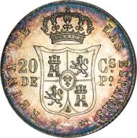 reverse of 20 Centimos - Isabella II (1864 - 1868) coin with KM# 146 from Philippines.