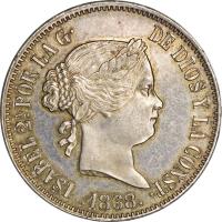 obverse of 50 Centimos - Isabella II (1865 - 1868) coin with KM# 147 from Philippines.