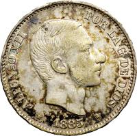 Philippines coin 50 Centavos - Alfonso XII (1880 - 1885) obverse obverse of 50 Centavos - Alfonso XII (1880 - 1885) coin with KM# 150 from Philippines. Inscription: ALFONSO XII POR LA G · DE DIOS G.S. *1885*