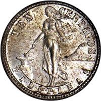 Philippines coin 10 Centavos - U.S. Administration (1907 - 1935) reverse reverse of 10 Centavos - U.S. Administration (1907 - 1935) coin with KM# 169 from Philippines. Inscription: TEN CENTAVOS FILIPINAS