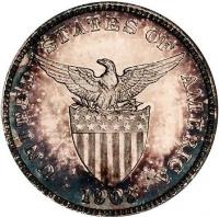 Philippines coin 20 Centavos - U.S. Administration (1903 - 1906) obverse obverse of 20 Centavos - U.S. Administration (1903 - 1906) coin with KM# 166 from Philippines. Inscription: UNITED STATES OF AMERICA · 1903 ·