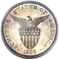 obverse of 50 Centavos - U.S. Administration (1903 - 1906) coin with KM# 167 from Philippines. Inscription: UNITED STATES OF AMERICA · 1903 ·