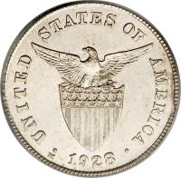 obverse of 20 Centavos - Mule (1928) coin with KM# 174 from Philippines. Inscription: UNITED STATES OF AMERICA · 1928 · M