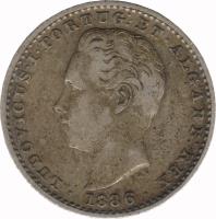 obverse of 100 Réis - Luiz I (1864 - 1889) coin with KM# 510 from Portugal. Inscription: LUDOVICUS · I · PORTUG:ET · ALGARB: REX · 1889 ·