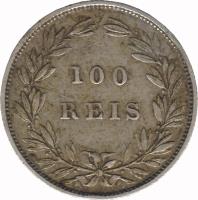 reverse of 100 Réis - Luiz I (1864 - 1889) coin with KM# 510 from Portugal. Inscription: 100 REIS