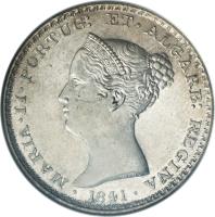 obverse of 500 Réis - Maria II (1837 - 1853) coin with KM# 471 from Portugal. Inscription: MARIA · II · PORTUG: ET · ALGARB: REGINA · 1841 ·