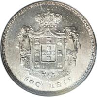 reverse of 500 Réis - Maria II (1837 - 1853) coin with KM# 471 from Portugal. Inscription: 500 REIS