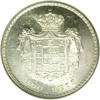 reverse of 500 Réis / 5 Tostões - Pedro V (1855 - 1856) coin with KM# 494 from Portugal. Inscription: 500 REIS