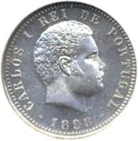 obverse of 100 Réis - Carlos I (1890 - 1898) coin with KM# 531 from Portugal. Inscription: CARLOS I REI DE PORTUGAL · 1998 ·