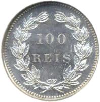 reverse of 100 Réis - Carlos I (1890 - 1898) coin with KM# 531 from Portugal. Inscription: 100 REIS