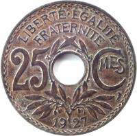 France coin 25 Centimes (1917 - 1937) reverse reverse of 25 Centimes (1917 - 1937) coin with KM# 867a from France. Inscription: LIBERTE · EGALITE FRATERNITE 25 CMES 1918