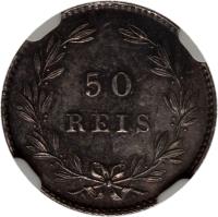 reverse of 50 Réis - Luiz I (1862 - 1864) coin with KM# 506.1 from Portugal. Inscription: 50 REIS