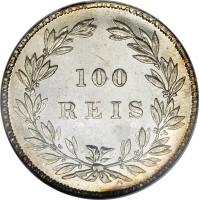reverse of 100 Réis - Pedro V (1857 - 1861) coin with KM# 497 from Portugal. Inscription: 100 REIS