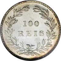 Portugal coin 100 Réis - Pedro V (1857 - 1861) reverse reverse of 100 Réis - Pedro V (1857 - 1861) coin with KM# 497 from Portugal. Inscription: 100 REIS